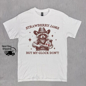Western Raccoon Strawberry Jams But My Glock Dont Funny 90S Graphic Shirt